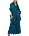 Teal V-Neck Floor-Length Chiffon Formal A-Line Gown Sequin Bodice and Feather Wrap Badgley Mischka EG3614