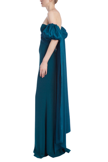 Badgley Mischka Off-The-Shoulder Gown with Puff Sleeve Train - Wholesale 