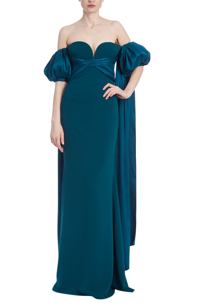 Badgley Mischka Off-The-Shoulder Gown with Puff Sleeve Train - Wholesale _front