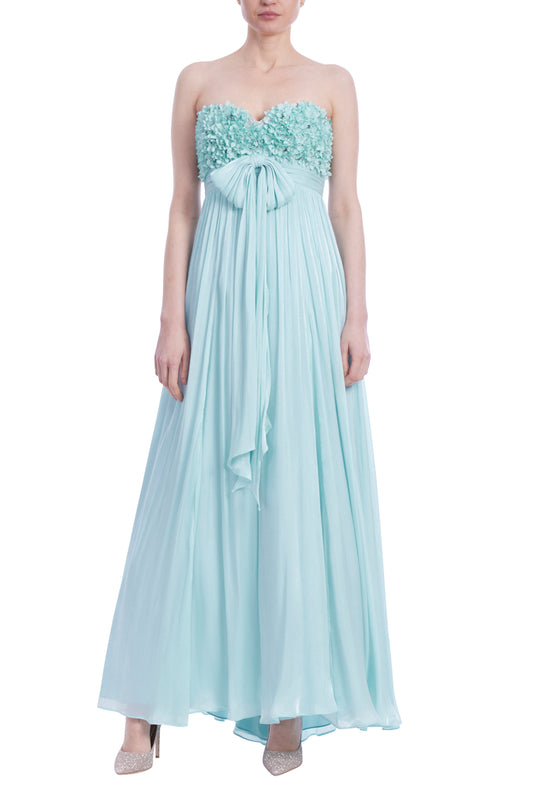 Badgley Mischka Strapless Chiffon Gown With Floral Bodice - SEAFOAM - FRONT