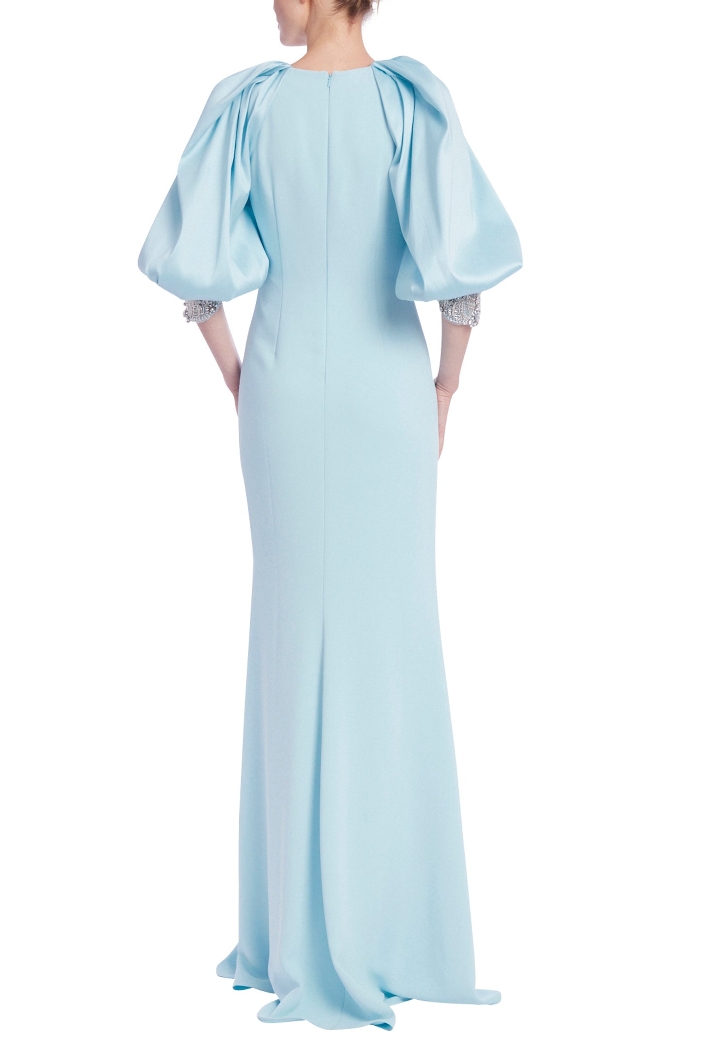 Badgley Mischka Beaded Cuff Jacket Column Gown - Wholesale-ICE BLUE_back