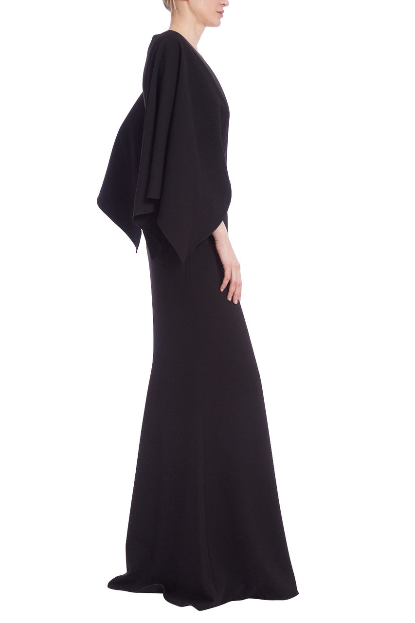 Badgley Mischka Heavy Stretch Crepe With Satin Trim Gown - BLACK - SIDE