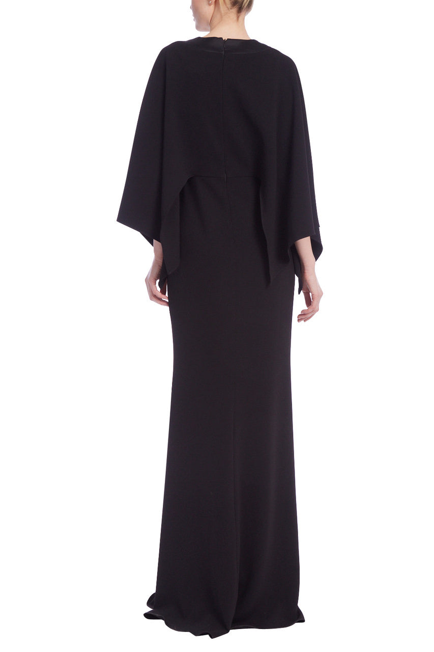 Badgley Mischka Heavy Stretch Crepe With Satin Trim Gown - BLACK - BACK