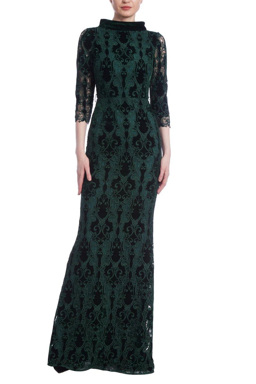 Velvet Lace Boat Neck Gown Jewel by Badgley Mischka EG4340