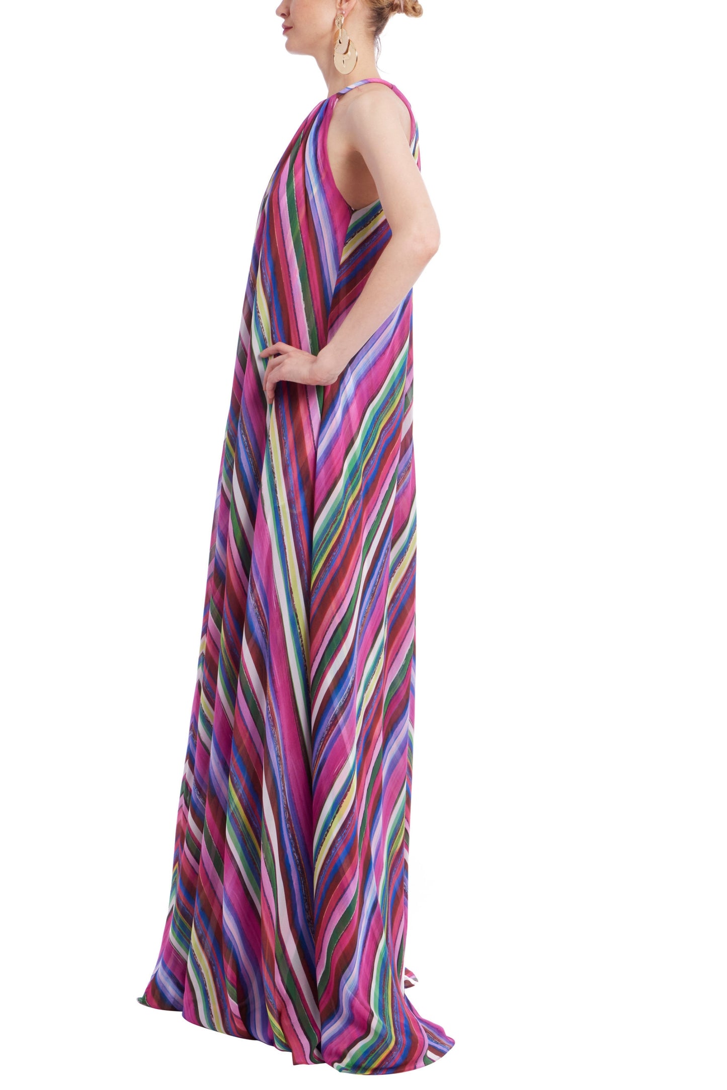 Badgley Mischka Halter Neckline Keyhole Detail Sleeveless Caftan Silhouette Gown Dress