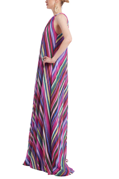 Badgley Mischka Halter Neckline Keyhole Detail Sleeveless Caftan Silhouette Gown Dress