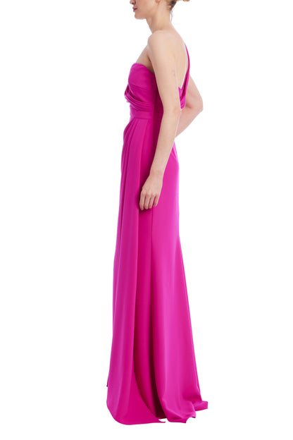 Badgley Mischka Asymmetrical One Shoulder Draped Wrap Gown Dress