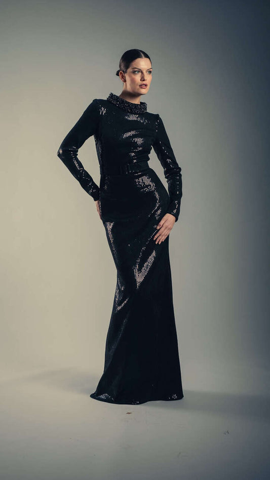 Badgley Mischka Beaded Mock-Neck Sequin Gown EG4581 Wholesale