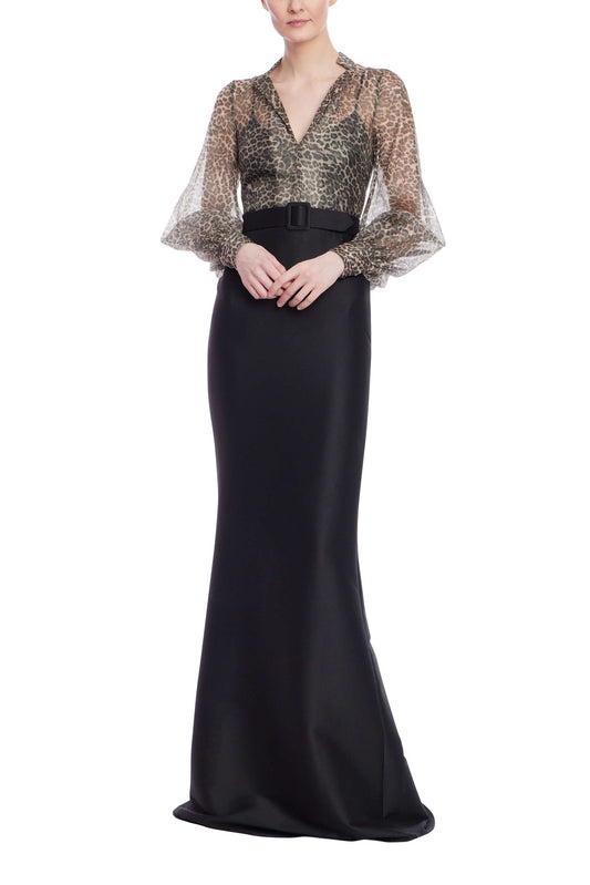Black High Neck Floor-Length Crepe Mother of the Bride Mermaid Dress Sheer Animal Print Bodice Badgley Mischka EG4602A