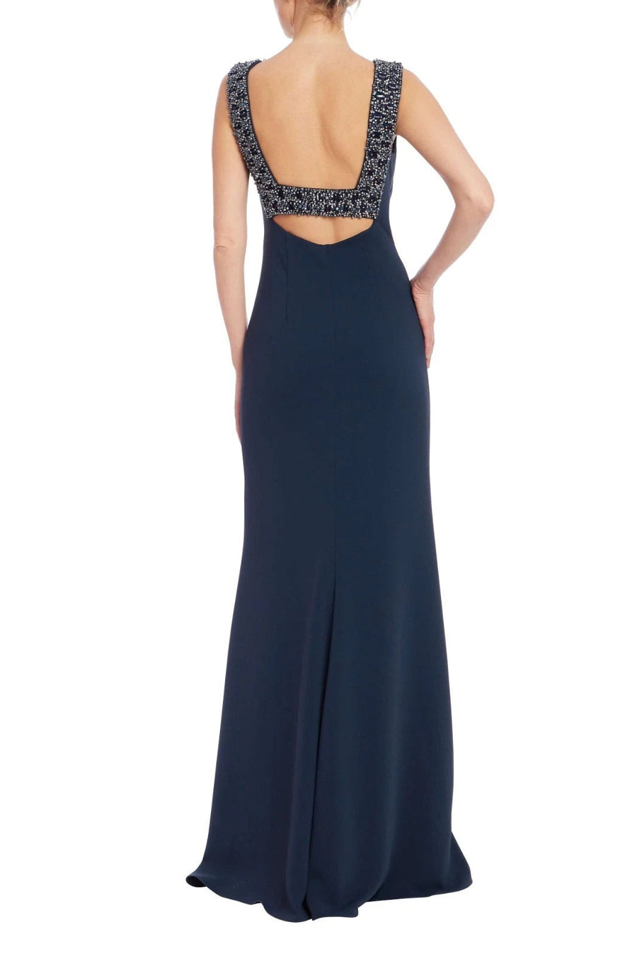 Bateau Neck Floor-Length Crepe Formal A-Line Gown Beaded Neckline Badgley Mischka EG4620