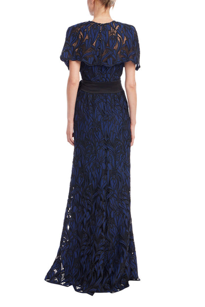 Navy Black Jewel-Neck Floor-Length Lace Formal Capelet Gown Badgley Mischka EG4637