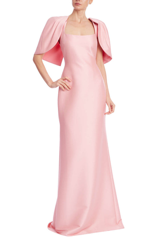 Peony Square-Neck Floor-Length Mikado Formal Cape Sleeve Column Gown Badgley Mischka EG4666