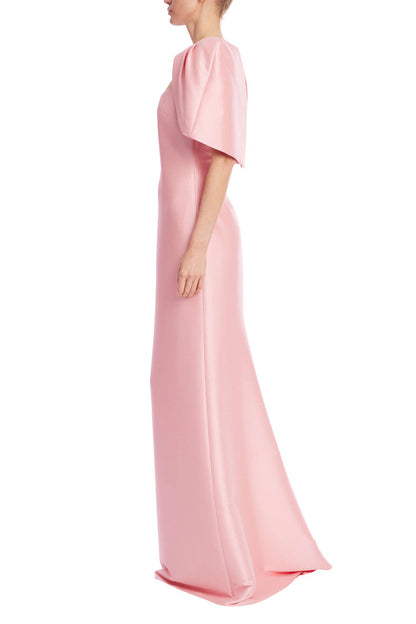 Peony Square-Neck Floor-Length Mikado Formal Cape Sleeve Column Gown Badgley Mischka EG4666