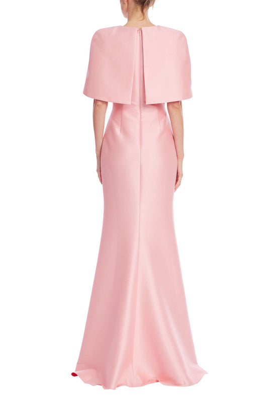 Peony Square-Neck Floor-Length Mikado Formal Cape Sleeve Column Gown Badgley Mischka EG4666