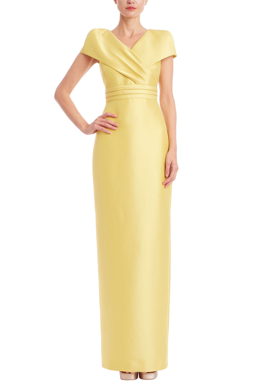 Badgley Mischka Faux Wrap Mikado Column Gown EG5138 Wholesale