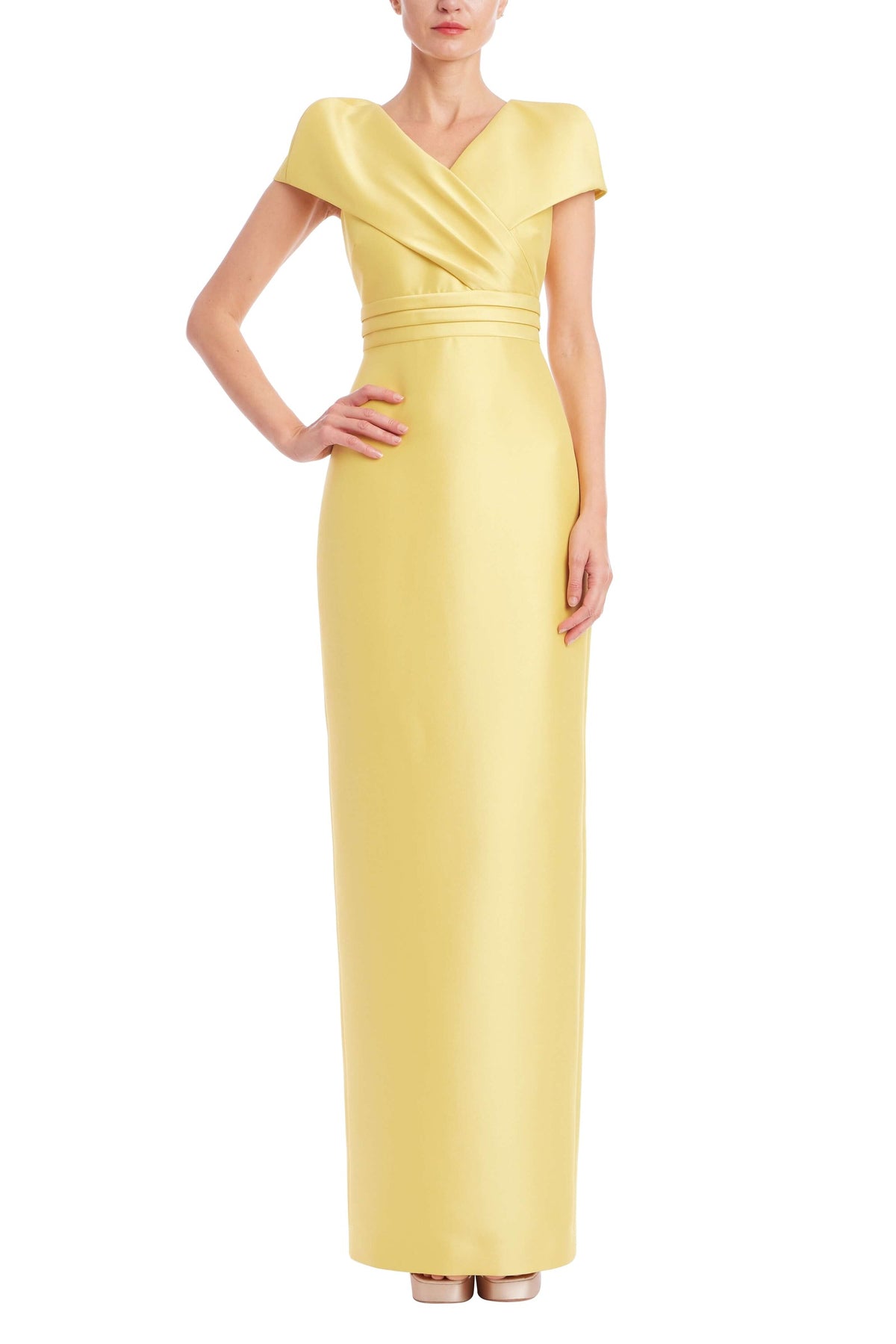 Badgley Mischka Faux Wrap Mikado Column Gown EG5138 Wholesale