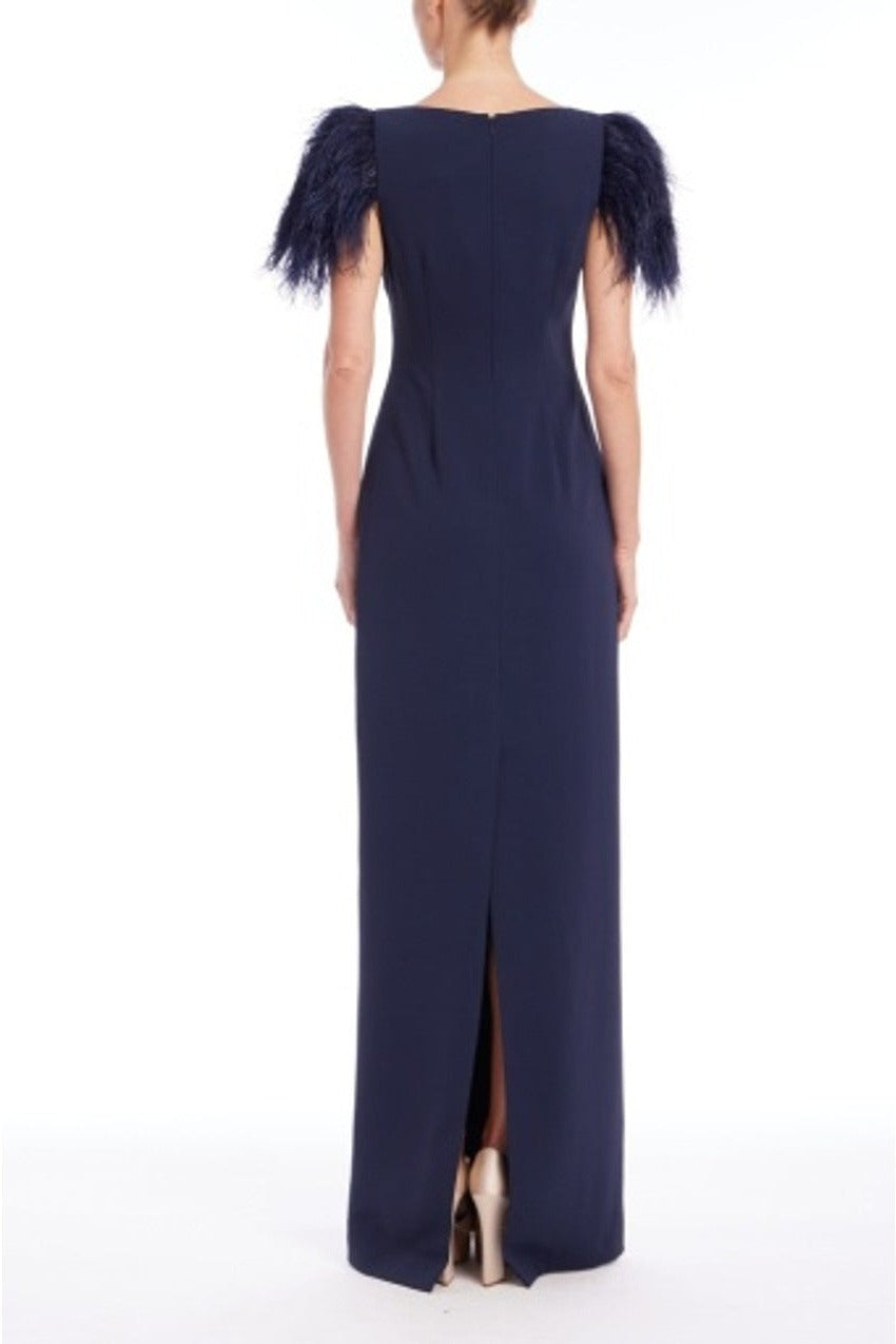 Badgley Mischka Feather Sleeve Crepe Column Gown EG5144