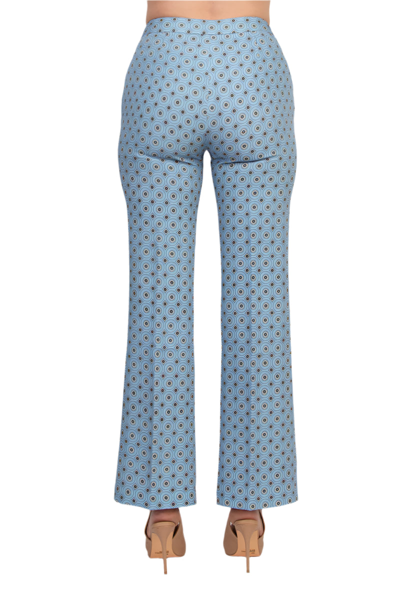 Elie Tahari Camryn Floral Side Seam Pockets Banded Waist Straight-Leg Pants - FRENCH BLUE - back