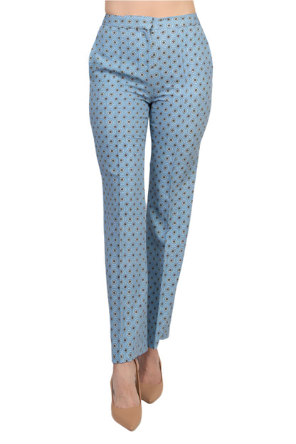Elie Tahari Camryn Floral Side Seam Pockets Banded Waist Straight-Leg Pants - FRENCH BLUE - front
