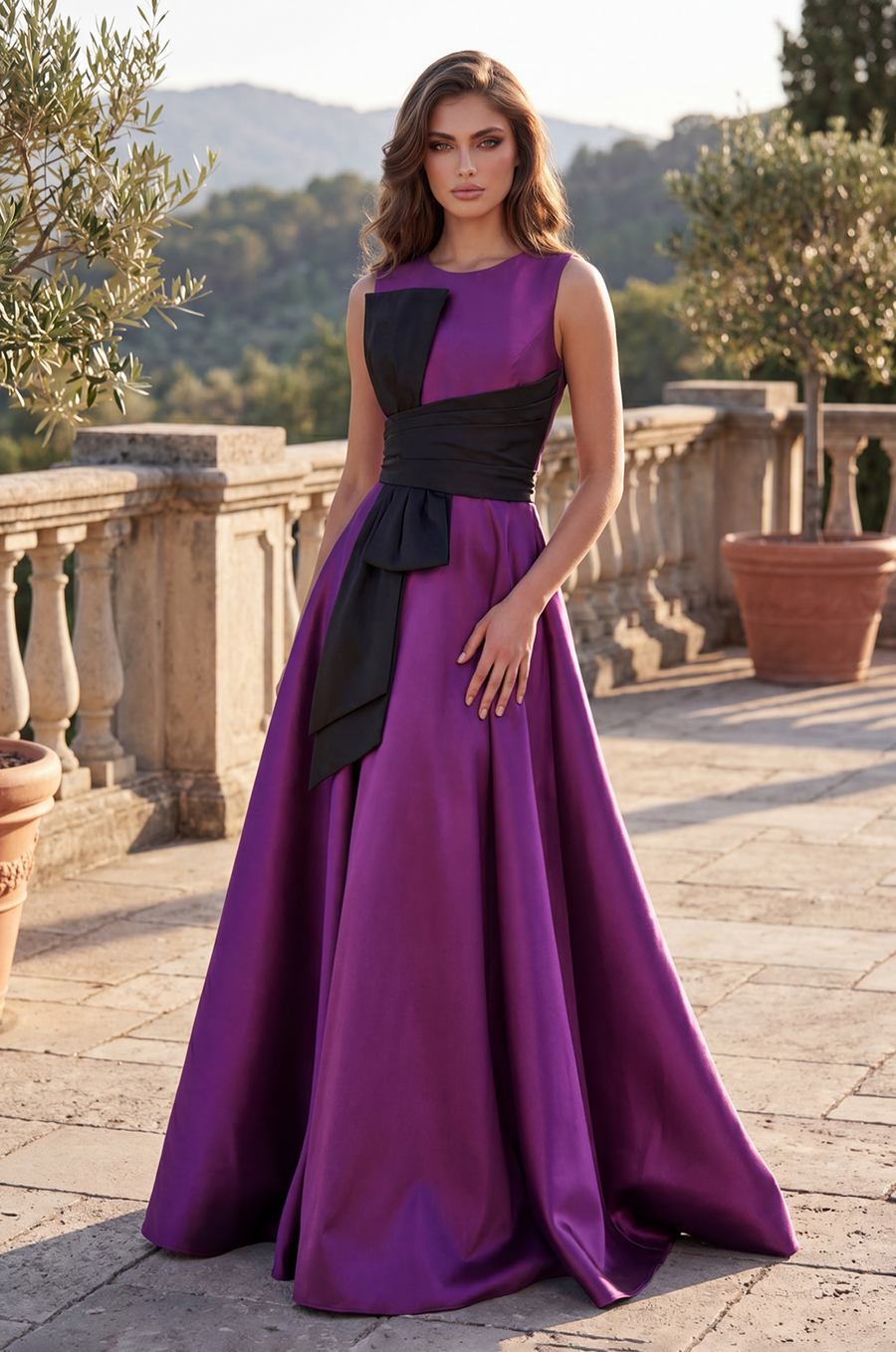 Kos Couture Long Formal Ball Gown with Statement Bow