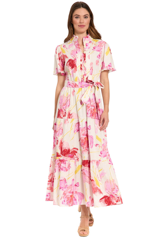 London Times Floral Ruffle Neck Tiered Maxi Dress T10215M