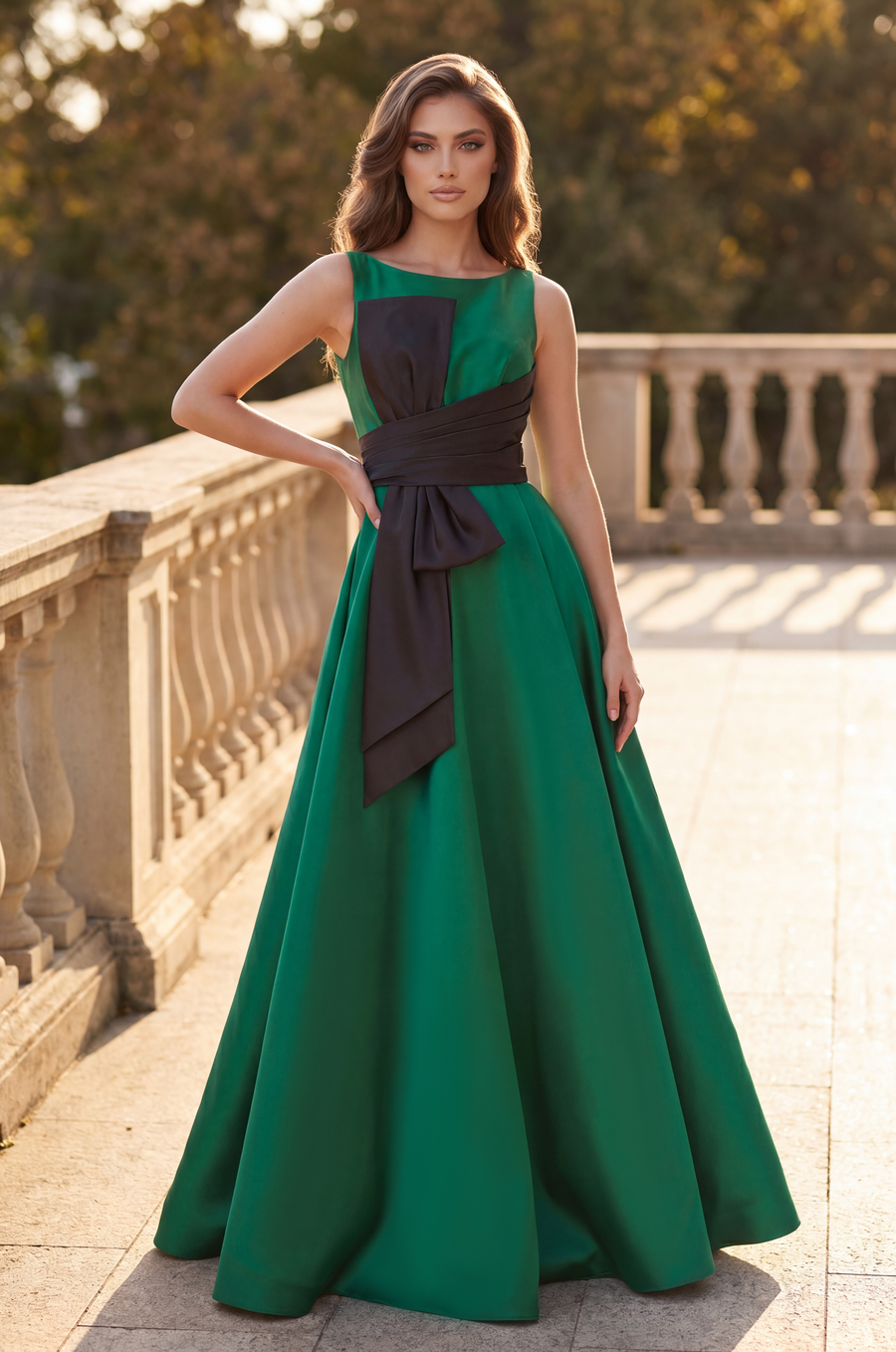 Kos Couture Long Formal Ball Gown with Statement Bow
