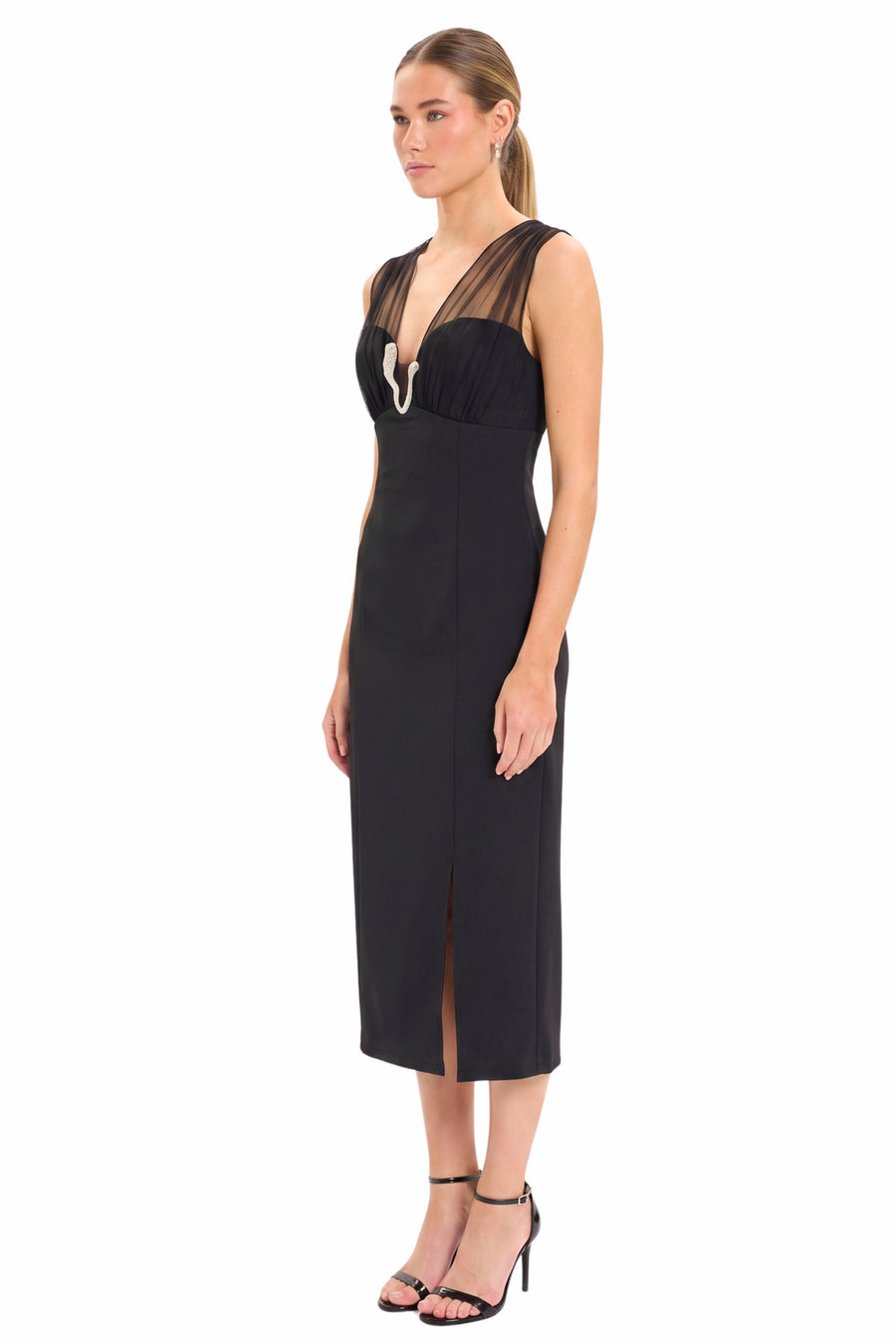 Maggy London Belted Long Sleeve Sheath Dress in Black G7051M