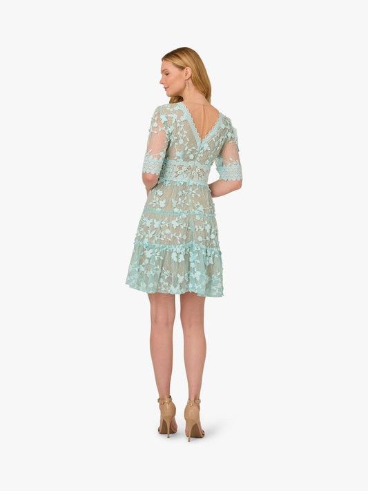Adrianna Papell AP1D105244 Short V Neck Lace Cocktail Dress