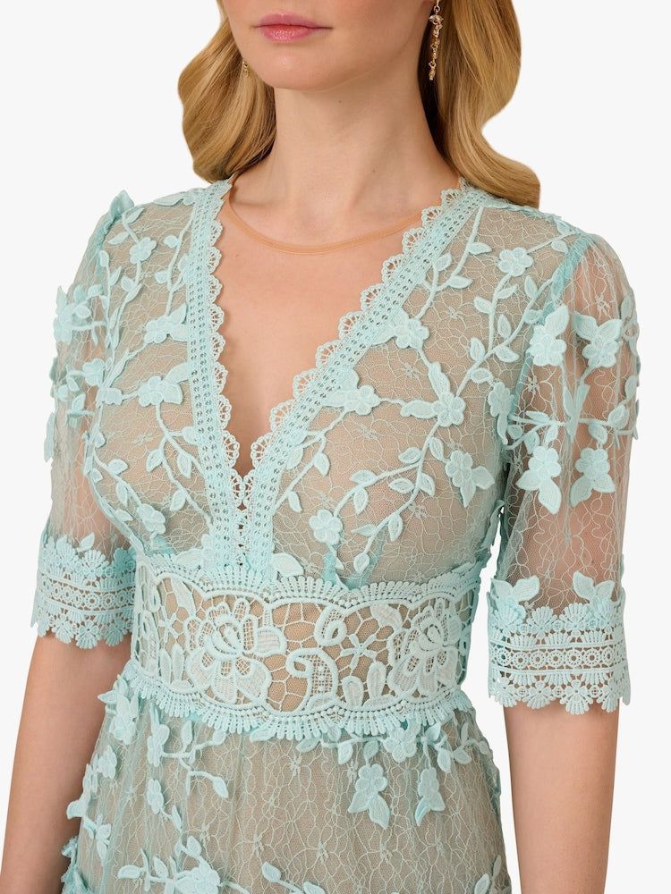 Adrianna Papell AP1D105244 Short V Neck Lace Cocktail Dress