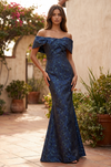 Off the Shoulder Floral Jacquard Mermaid Evening Formal Dress