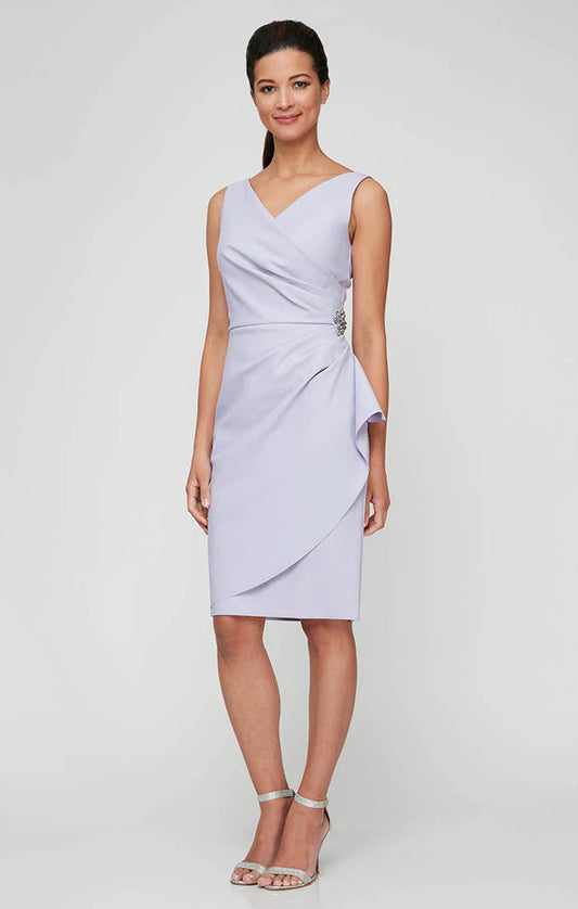 Wholesale Contour Collection Short Side Ruched Dress Featuring SmoothFit Fabric with Surplice Neck Alex Evenings 134005