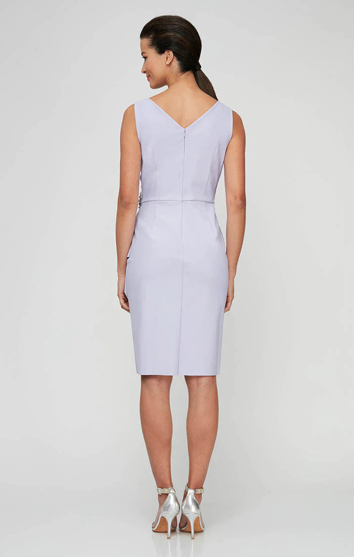 Wholesale Contour Collection Short Side Ruched Dress Featuring SmoothFit Fabric with Surplice Neck Alex Evenings 134005
