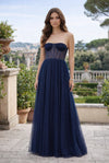 Lace Up Prom Party Dress Formal Ball Gown Navy