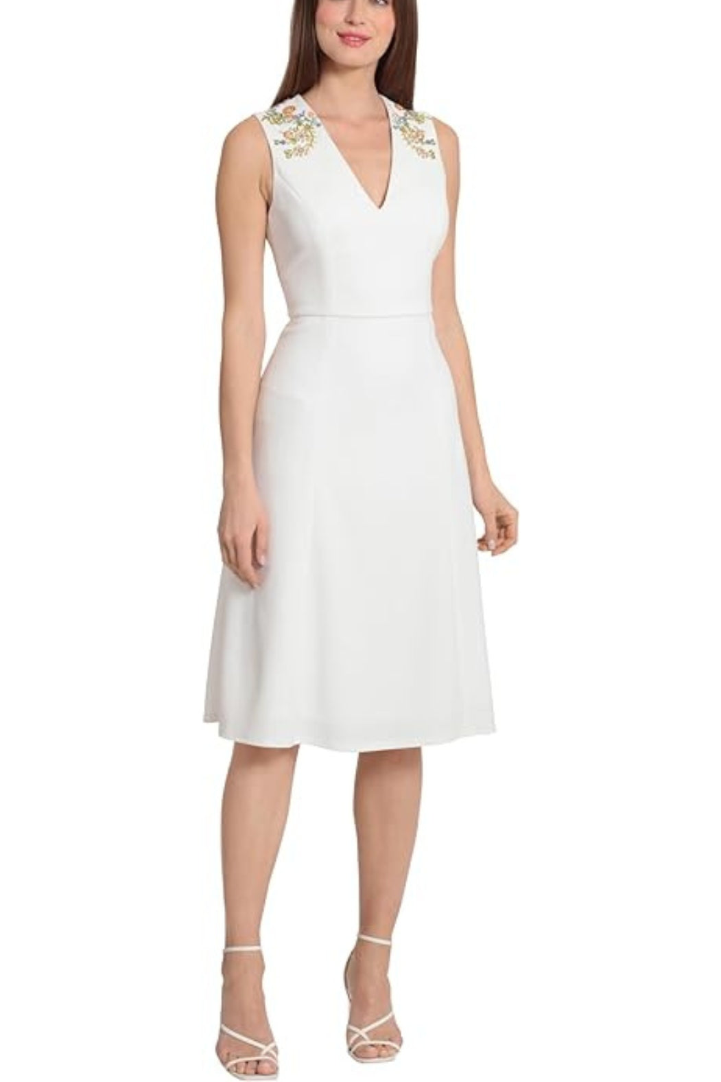 Maggy London Scuba Crepe Fit and Flare Dress - IVORY - Front View