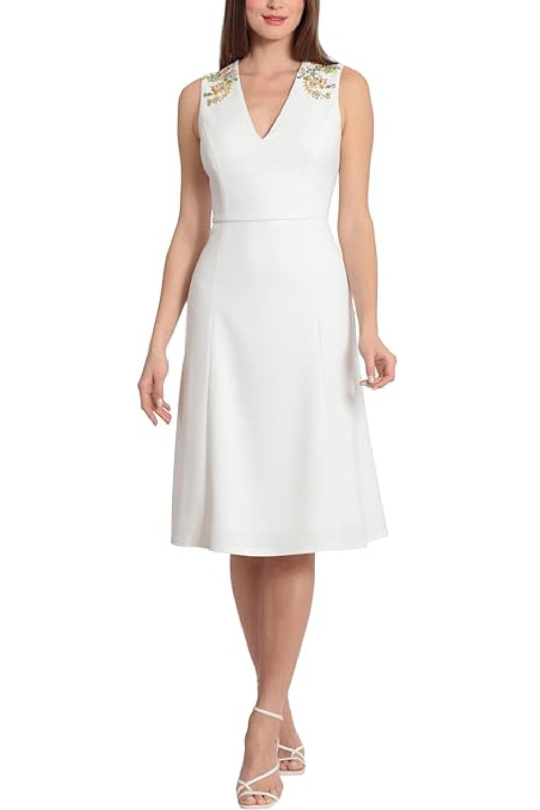 Maggy London Scuba Crepe Fit and Flare Dress- IVORY - Front 