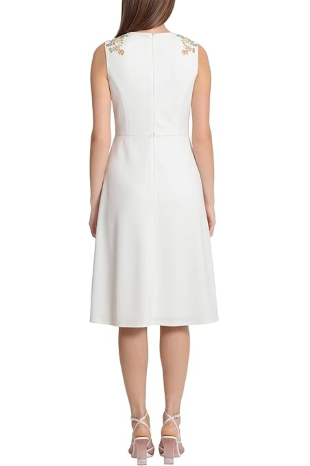 Maggy London Scuba Crepe Fit and Flare Dress - IVORY - Back