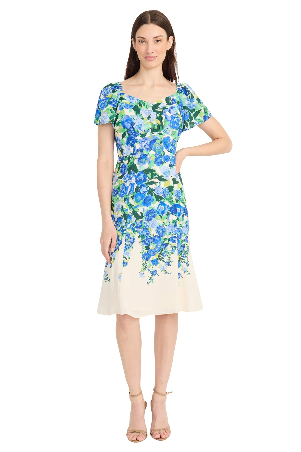 Maggy London Sweetheart Flutter Sleeve Floral Midi Dress G5920M Wholesale