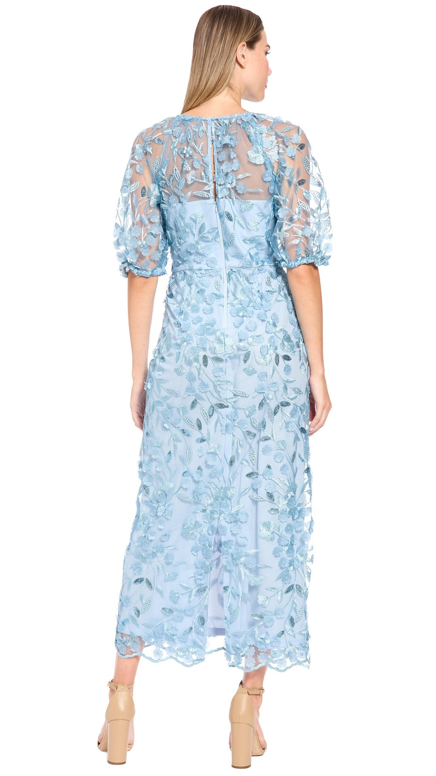 Floral Illusion Puff-Sleeve Midi Dress Maggy London G6009M