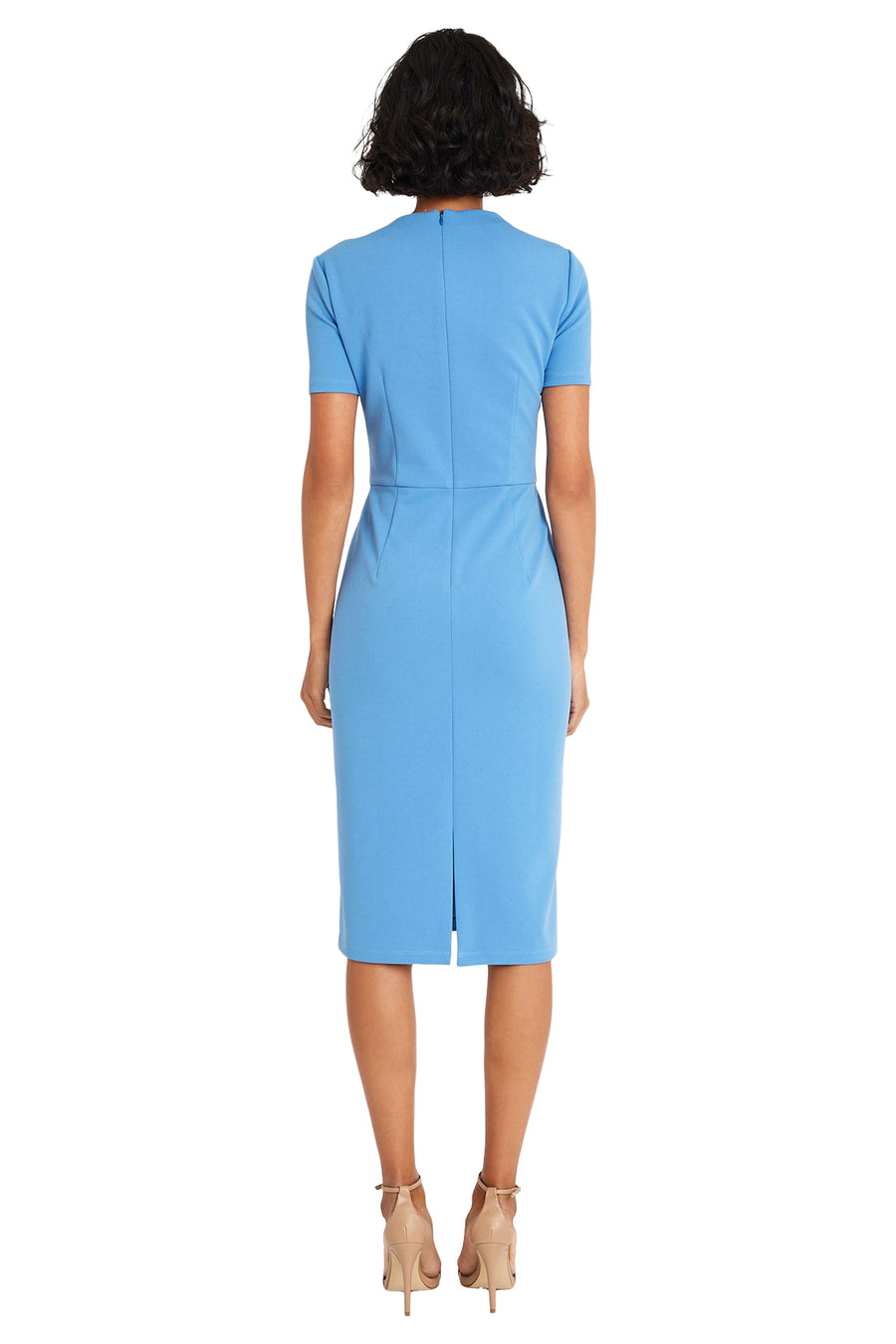 Maggy London Pleated Neck Short Sleeve Crepe Sheath Dress G6124M Wholesale