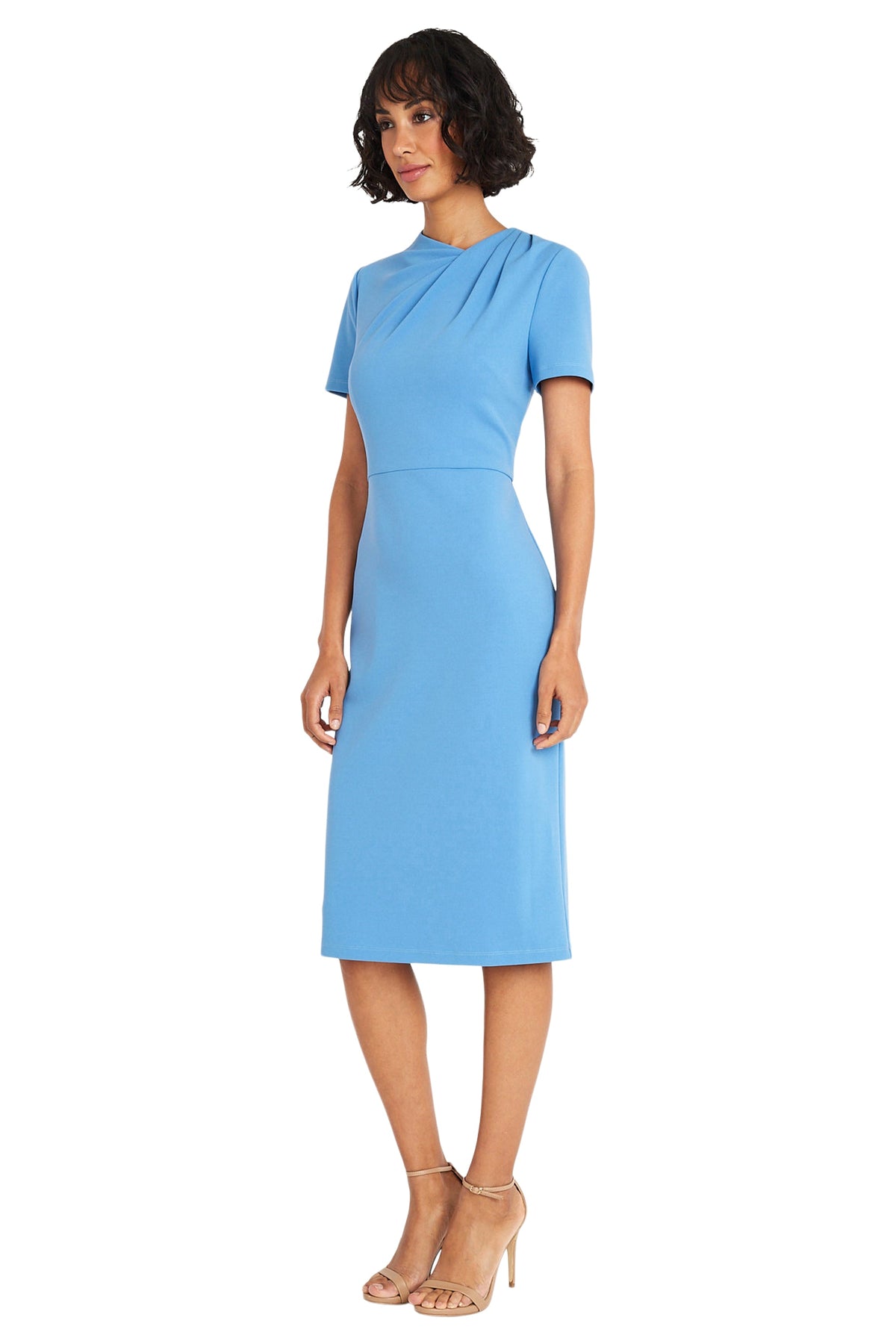 Maggy London Pleated Neck Short Sleeve Crepe Sheath Dress G6124M Wholesale