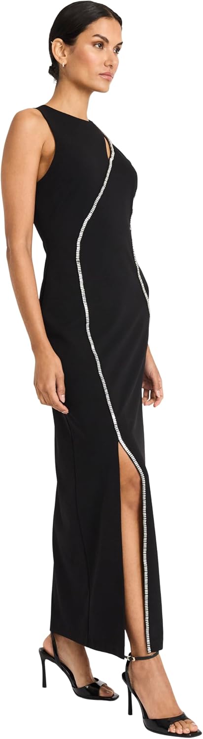Maggy London Crystal Trimmed Keyhole Slit Maxi Gown G6323M - Black