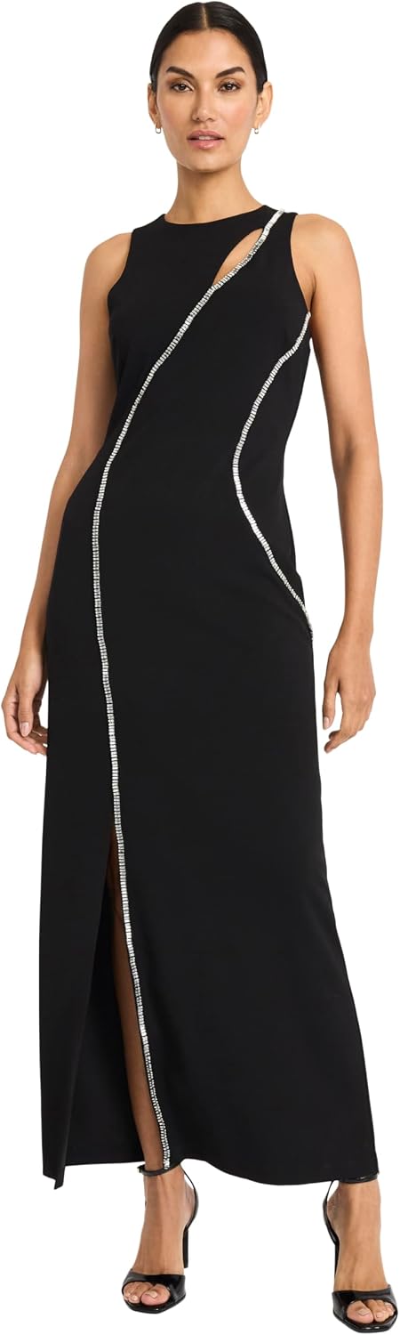 Maggy London Crystal Trimmed Keyhole Slit Maxi Gown G6323M - Black