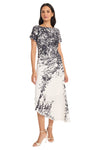 Maggy London Printed Georgette Asymmetric Hem Short Sleeve Midi Dress G6370M Wholesale