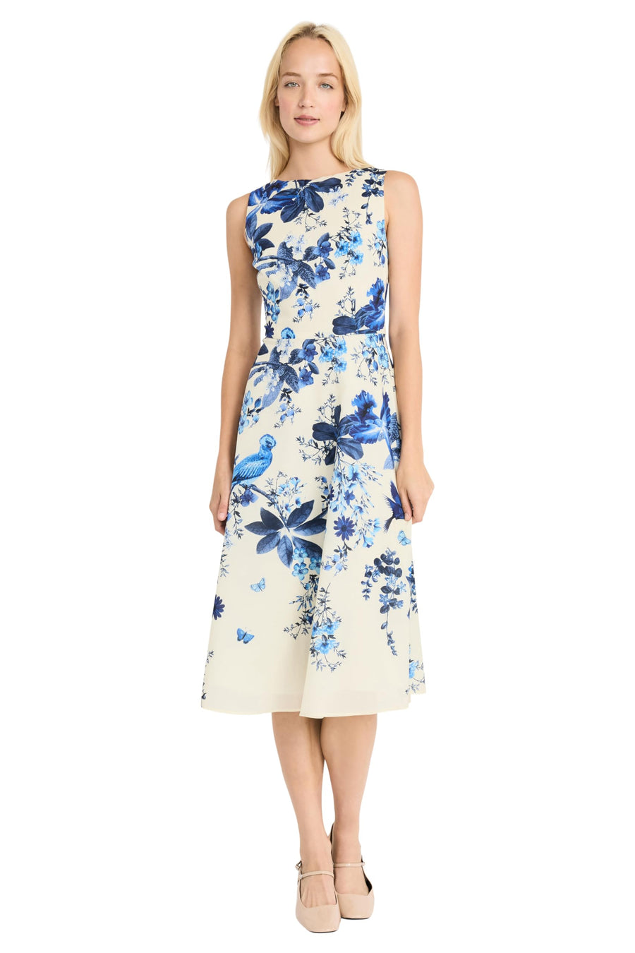 Maggy London Floral Cotton Voile Sleeveless Fit and Flare Midi Dress G6460M Wholesale