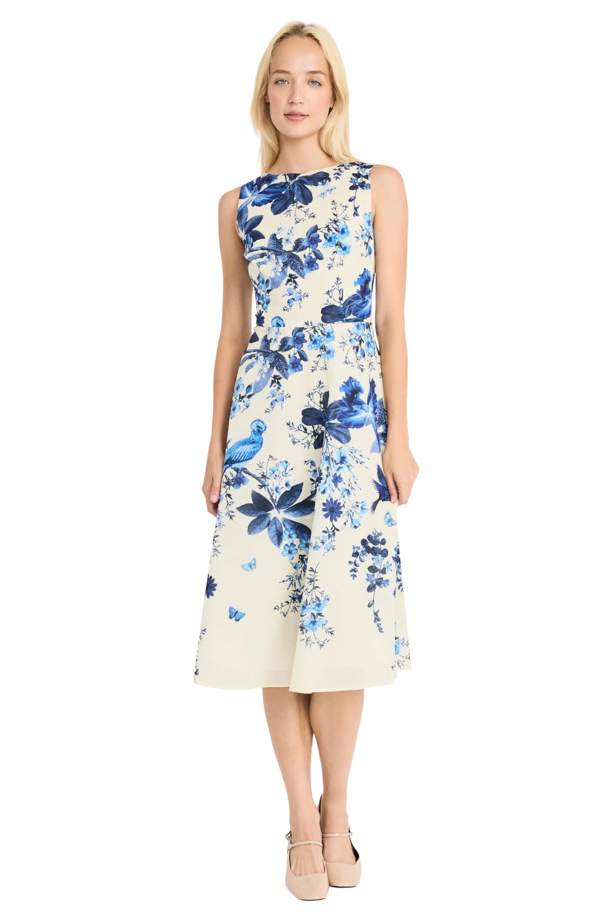 Maggy London Floral Cotton Voile Sleeveless Fit and Flare Midi Dress G6460M Wholesale
