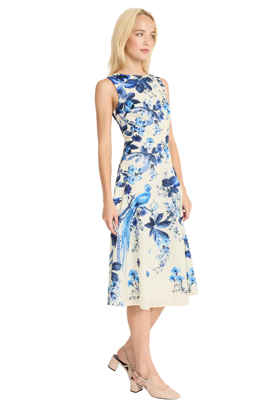 Maggy London Floral Cotton Voile Sleeveless Fit and Flare Midi Dress G6460M Wholesale