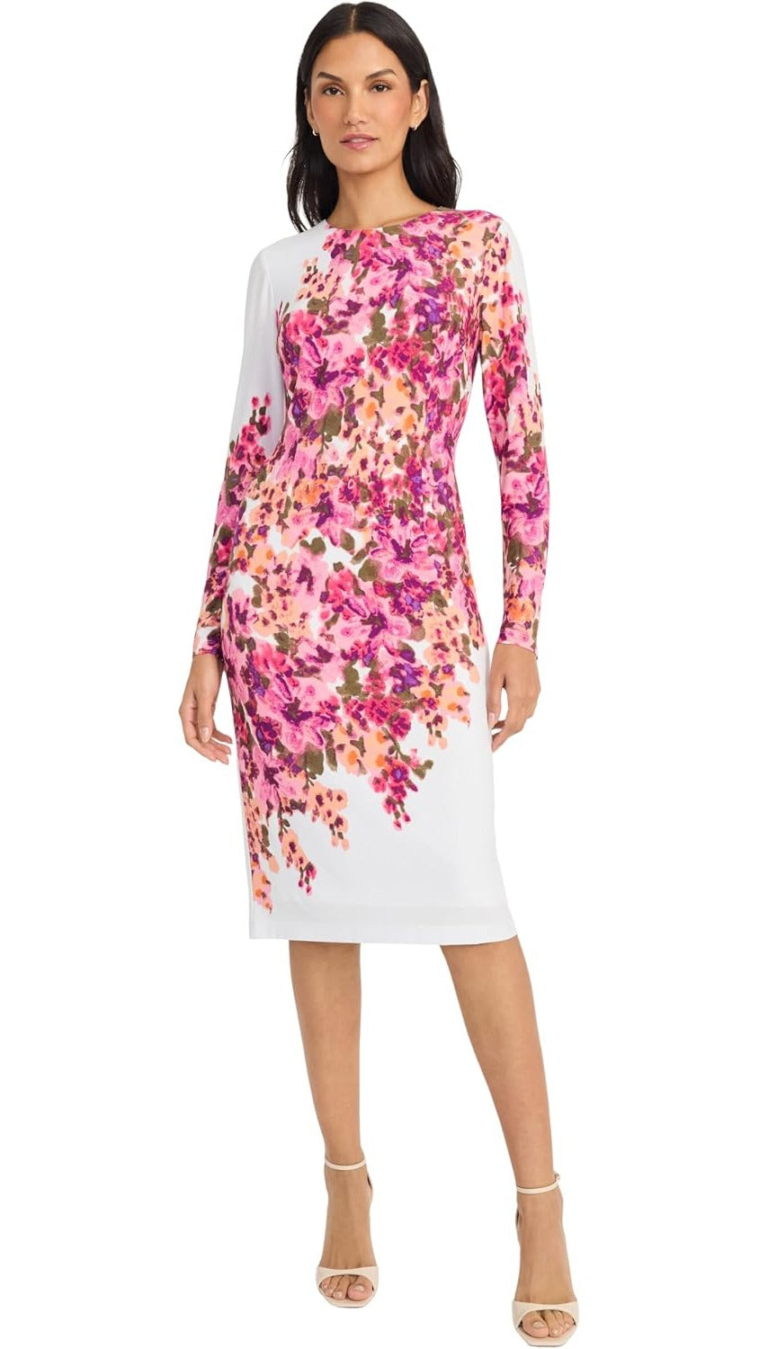 Maggy London Floral Long Sleeve Jersey Midi Dress G6507M Wholesale