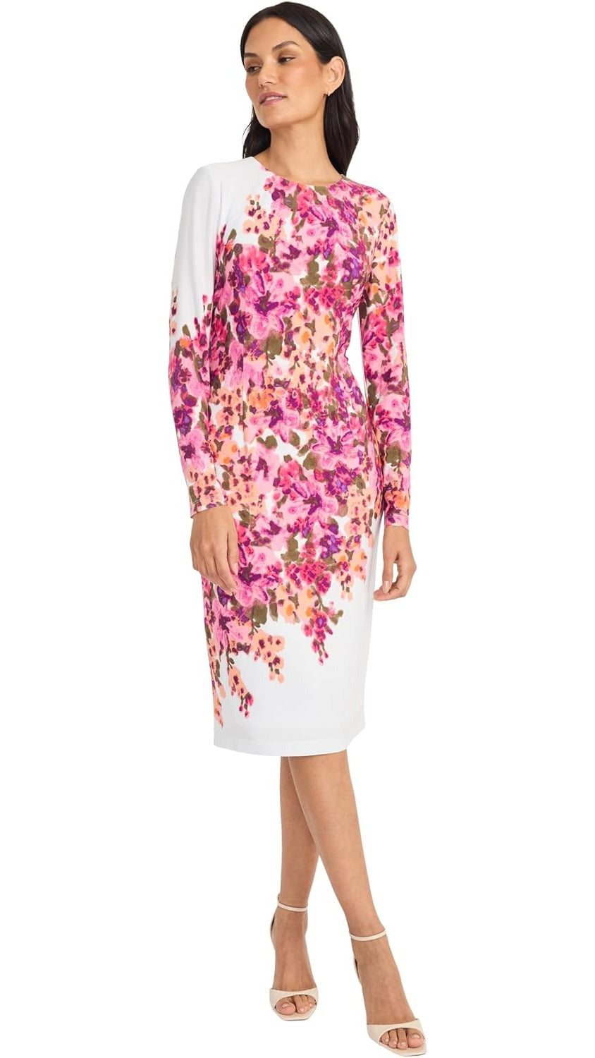 Maggy London Floral Long Sleeve Jersey Midi Dress G6507M Wholesale