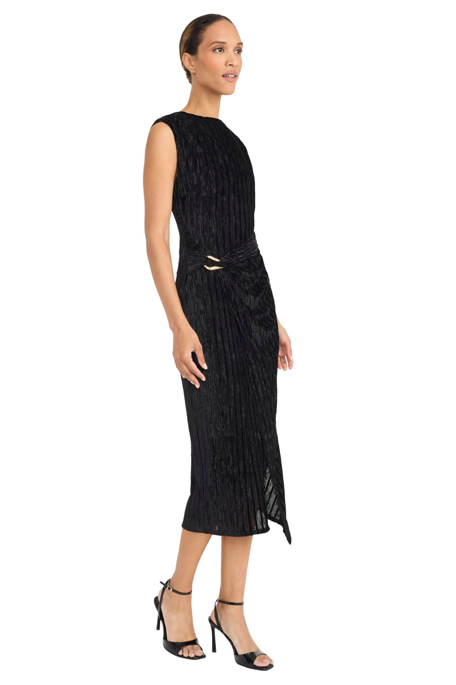 Maggy London Crinkled Velvet Side Drape Sleeveless Midi Dress G6681M Wholesale
