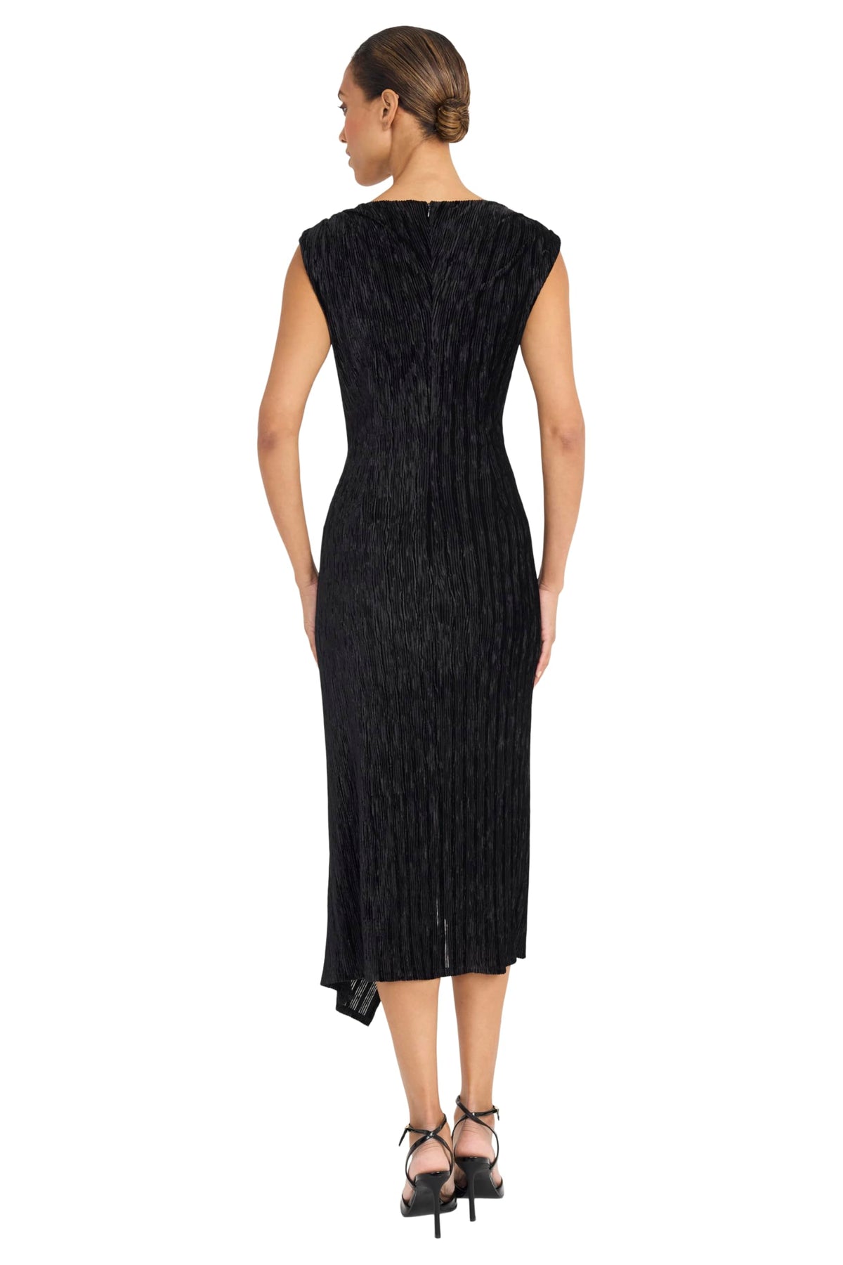 Maggy London Crinkled Velvet Side Drape Sleeveless Midi Dress G6681M Wholesale